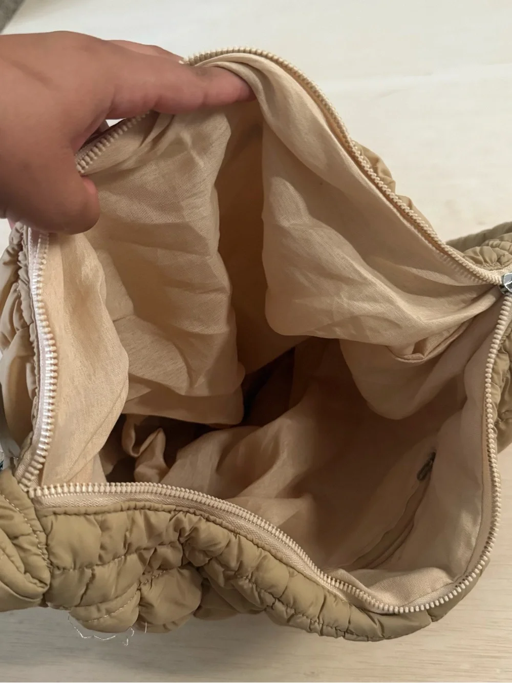 Beige Quilted Shoulder Bag - Stylish Padded Carryall